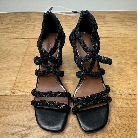 NEW Donald Pliner Seska Braided Black Leather Block Heeled Sandals Size 6 - Picture 2 of 10